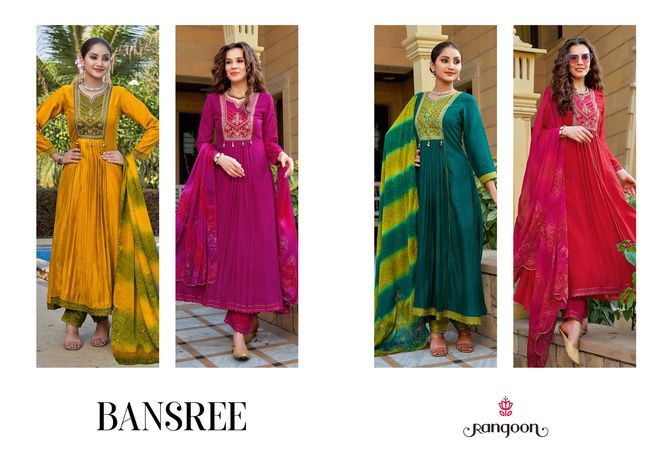 Bansree By Rangoon Long Silk Embroidery Kurtis With Bottom Dupatta Wholesalers In Delhi